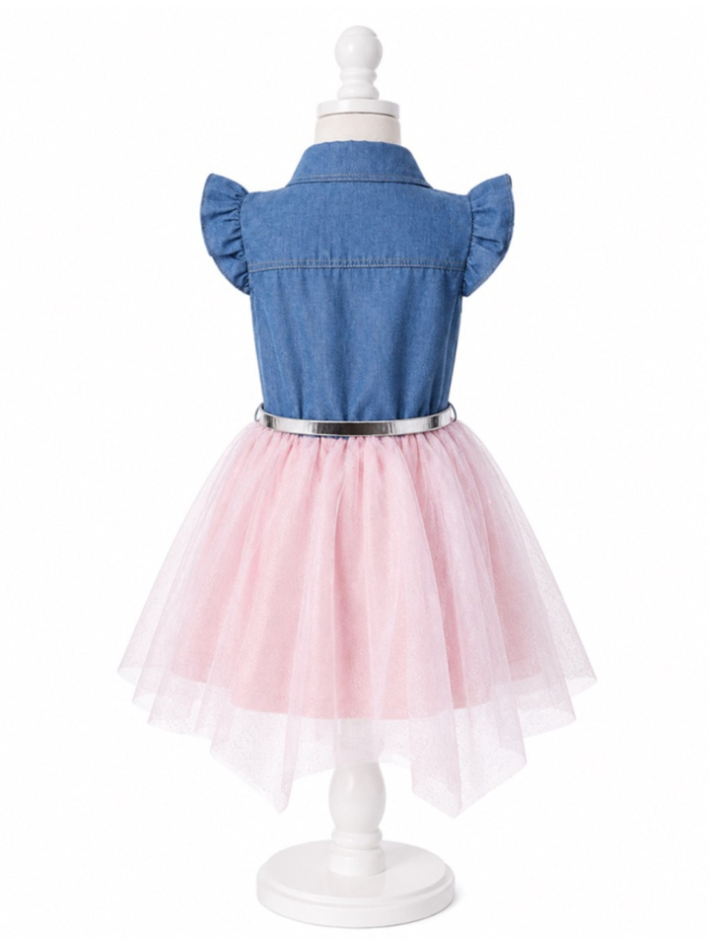 Little Lass Toddler Girls Sleeveless Denim & Pink Tulle Tutu Dress – Size 6 - Picture 5 of 7